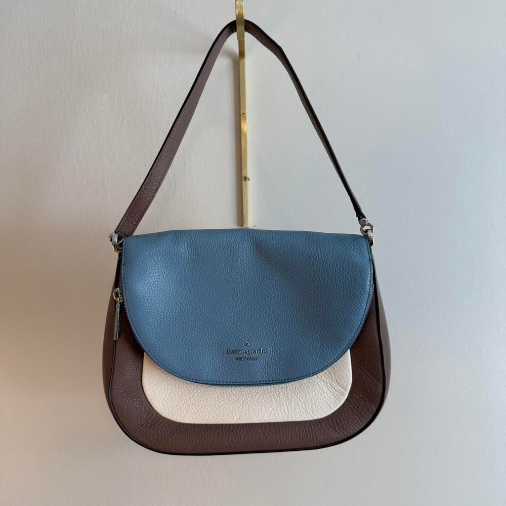 Kate Spade Leila Shoulder Bag Medium Crossbody Satchel Blue Brown Tri-Color